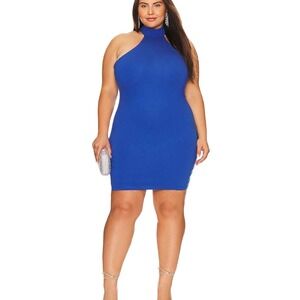 Remi x Revolve Blue Halter Mini Dress Open Back Mock Neck Cobalt Sleeveless NEW